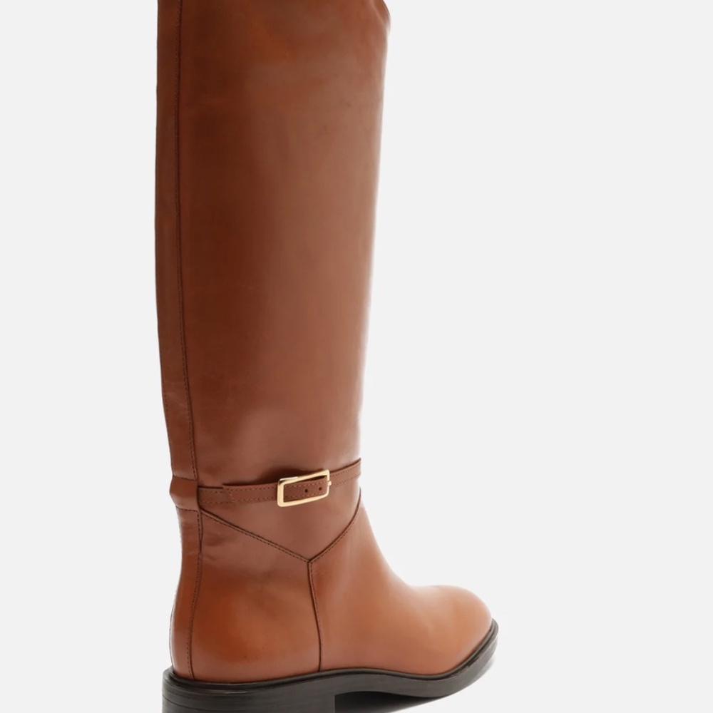 Arezzo Women’s Tall Leather Riding Boots Caramel , Gold Buckle Detail , NEW - Picture 7 of 11